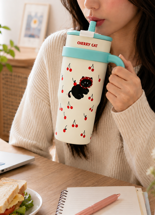1200ml Vacuum Insulated Stainless Steel Tumbler with Handle & Straw Lid – 6 Hour Temperature Retention Teal