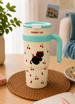 1200ml Vacuum Insulated Stainless Steel Tumbler with Handle & Straw Lid – 6 Hour Temperature Retention Teal