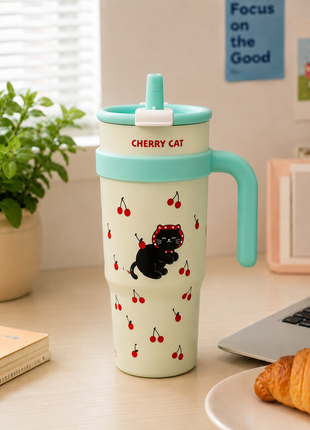 1200ml Vacuum Insulated Stainless Steel Tumbler with Handle & Straw Lid – 6 Hour Temperature Retention Teal