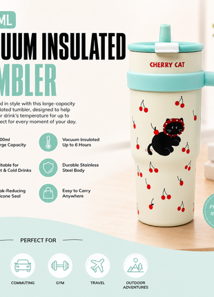 1200ml Vacuum Insulated Stainless Steel Tumbler with Handle & Straw Lid – 6 Hour Temperature Retention Teal