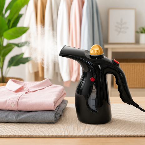 Handheld Black Garment Steamer with 200mL Water Tank, Continuous Steam, Steam Flow, 1.8m Cord, ABS Plastic