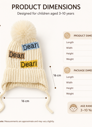 Kids Wool Winter Beanie with Fur Lining for Ages 3–10 Years