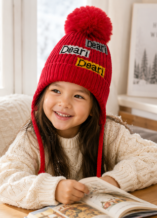Kids Wool Winter Beanie with Fur Lining for Ages 3–10 Years