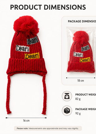 Kids Wool Winter Beanie with Fur Lining for Ages 3–10 Years