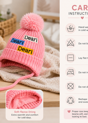 Kids Wool Winter Beanie with Fur Lining for Ages 3–10 Years