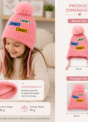 Kids Wool Winter Beanie with Fur Lining for Ages 3–10 Years