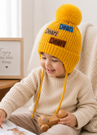 Kids Wool Winter Beanie with Fur Lining for Ages 3–10 Years