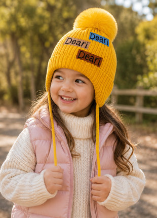 Kids Wool Winter Beanie with Fur Lining for Ages 3–10 Years