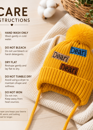 Kids Wool Winter Beanie with Fur Lining for Ages 3–10 Years