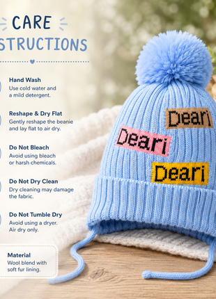Kids Wool Winter Beanie with Fur Lining for Ages 3–10 Years