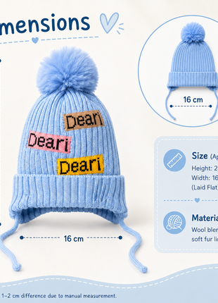 Kids Wool Winter Beanie with Fur Lining for Ages 3–10 Years