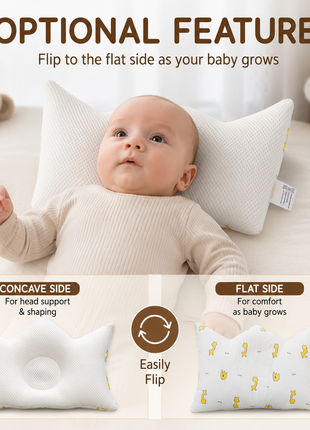 Baby Crown Shaped Infant Support Pillow with Yellow Giraffe & Elephant Print Soft Cushion White