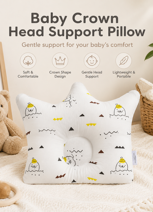 Baby Crown Shaped Infant Support Pillow with Sea Animal Print Soft Cushion White