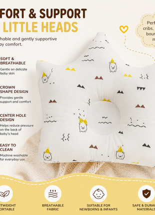 Baby Crown Shaped Infant Support Pillow with Sea Animal Print Soft Cushion White