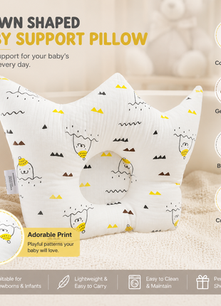 Baby Crown Shaped Infant Support Pillow with Sea Animal Print Soft Cushion White