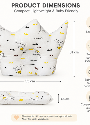 Baby Crown Shaped Infant Support Pillow with Sea Animal Print Soft Cushion White