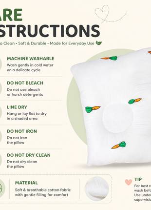 Baby Crown Shaped Infant Support Pillow with Carrots Print Soft Cushion White
