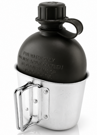 3 Piece Outdoor Canteen Kit with Aluminum Cup, Bottle and Carry Bag for Camping, Hiking and Survival