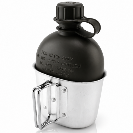 3 Piece Outdoor Canteen Kit with Aluminum Cup, Bottle and Carry Bag for Camping, Hiking and Survival