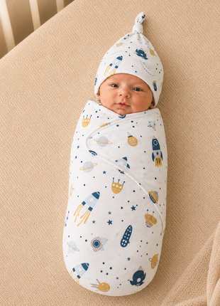 Luxury Cotton Baby Swaddle Wrap with Cap, Velcro Closure, Assorted Patterns