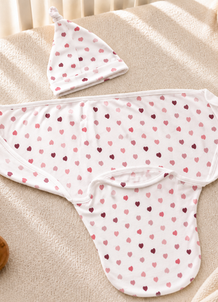 Luxury Cotton Baby Swaddle Wrap with Cap, Velcro Closure, Assorted Patterns