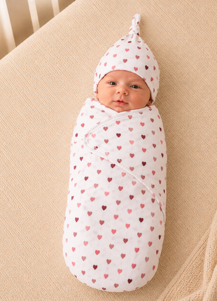 Luxury Cotton Baby Swaddle Wrap with Cap, Velcro Closure, Assorted Patterns