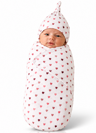 Luxury Cotton Baby Swaddle Wrap with Cap, Velcro Closure, Assorted Patterns