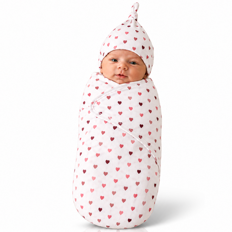 Luxury Cotton Baby Swaddle Wrap with Cap, Velcro Closure, Assorted Patterns