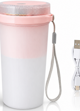 Portable USB Rechargeable Blender 300ml Personal Juicer Cup with 6 Stainless Steel Blades, 40W, 1200mAh Battery- Pink