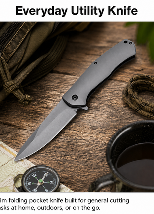Folding Pocket Knife Aluminum Handle Manual Flip Blade EDC Utility Knife Gray