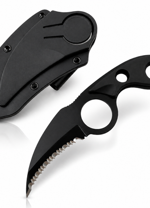 Fixed Blade Knife with Sheath Black ABS Handle Serrated Edge Utility Outdoor Tool