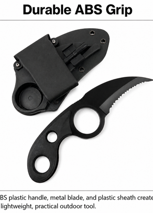 Fixed Blade Knife with Sheath Black ABS Handle Serrated Edge Utility Outdoor Tool