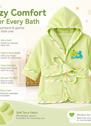 Baby Green Hooded Baby Bathrobe with Turtle Embroidery