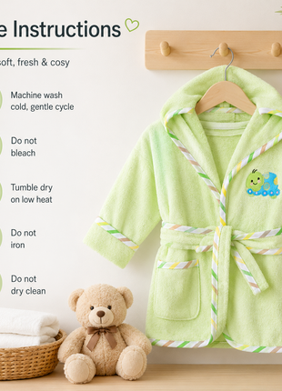 Baby Green Hooded Baby Bathrobe with Turtle Embroidery