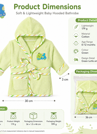 Baby Green Hooded Baby Bathrobe with Turtle Embroidery