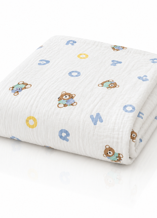 100% Cotton Muslin Baby Swaddle Blanket 110 x 110 cm Lightweight Breathable Soft Newborn Wrap Bear