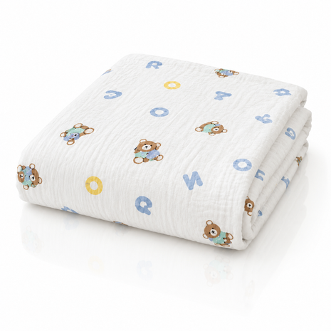 100% Cotton Muslin Baby Swaddle Blanket 110 x 110 cm Lightweight Breathable Soft Newborn Wrap Bear