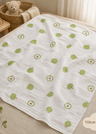 100% Cotton Muslin Baby Swaddle Blanket 110 x 110 cm Lightweight Breathable Soft Newborn Wrap Green Apple
