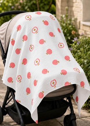 100% Cotton Muslin Baby Swaddle Blanket 110 x 110 cm Lightweight Breathable Soft Newborn Wrap Red Apple
