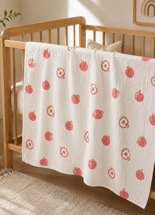 100% Cotton Muslin Baby Swaddle Blanket 110 x 110 cm Lightweight Breathable Soft Newborn Wrap Red Apple