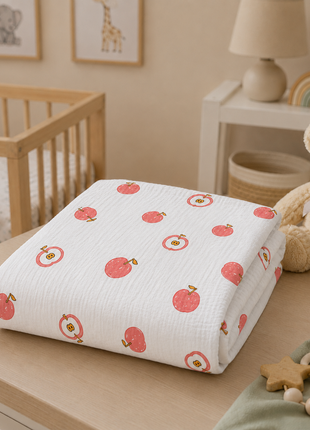 100% Cotton Muslin Baby Swaddle Blanket 110 x 110 cm Lightweight Breathable Soft Newborn Wrap Red Apple