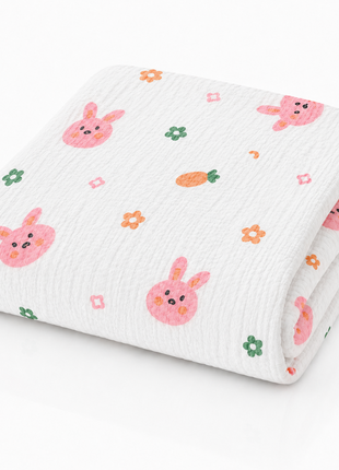 100% Cotton Muslin Baby Swaddle Blanket 110 x 110 cm Lightweight Breathable Soft Newborn Wrap Pink Rabbit