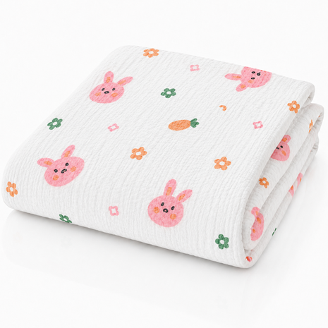 100% Cotton Muslin Baby Swaddle Blanket 110 x 110 cm Lightweight Breathable Soft Newborn Wrap Pink Rabbit