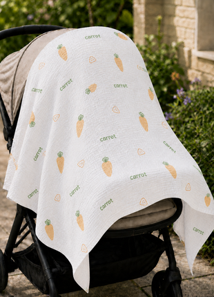 100% Cotton Muslin Baby Swaddle Blanket 110 x 110 cm Lightweight Breathable Soft Newborn Wrap Carrot