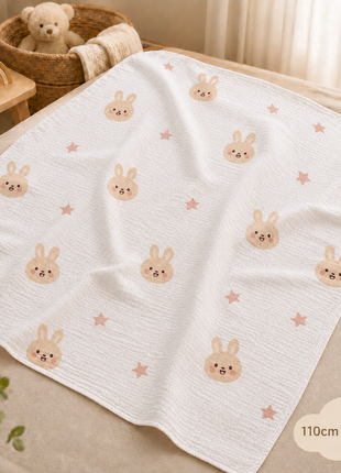 100% Cotton Muslin Baby Swaddle Blanket 110 x 110 cm Lightweight Breathable Soft Newborn Wrap Bunny
