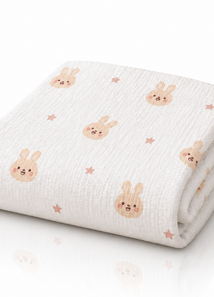 100% Cotton Muslin Baby Swaddle Blanket 110 x 110 cm Lightweight Breathable Soft Newborn Wrap Bunny