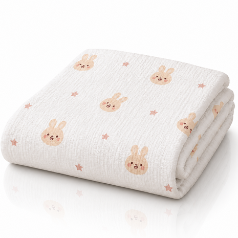 100% Cotton Muslin Baby Swaddle Blanket 110 x 110 cm Lightweight Breathable Soft Newborn Wrap Bunny