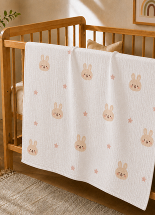 100% Cotton Muslin Baby Swaddle Blanket 110 x 110 cm Lightweight Breathable Soft Newborn Wrap Bunny