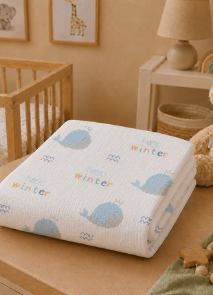 100% Cotton Muslin Baby Swaddle Blanket 110 x 110 cm Lightweight Breathable Soft Newborn Wrap Whale