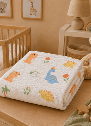 100% Cotton Muslin Baby Swaddle Blanket 110 x 110 cm Lightweight Breathable Soft Newborn Wrap Dinosaur